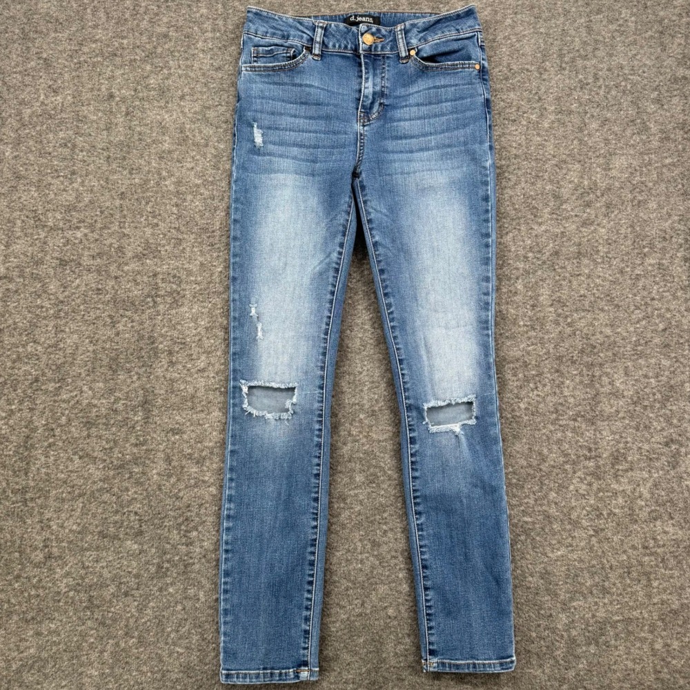 d.jeans Womens Size 4 Distressed Skinny Jeans Medium Wash Raw Hem Side Stripe